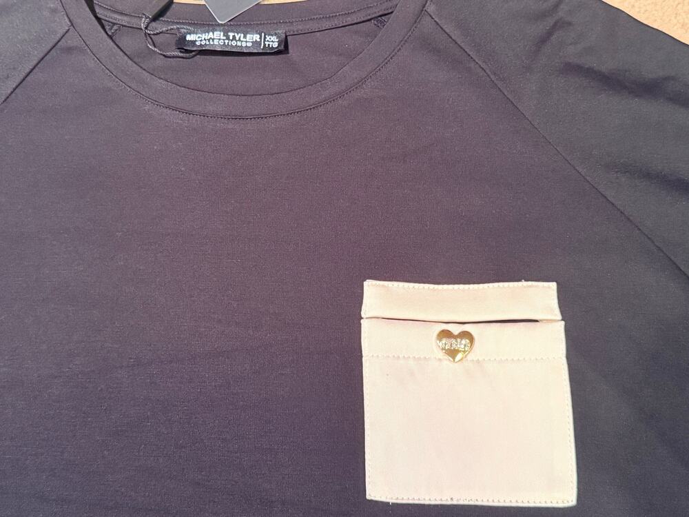 Michael Tyler Collections Women Size XXL Black Top T-Shirt Contrast Pocket Heart